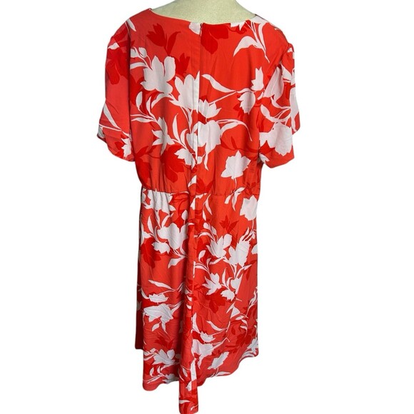 Lane Bryant Coral Floral Tie Knot Waist Midi Lined Short Sleeves Dress Size 20 - Picture 6 of 13
